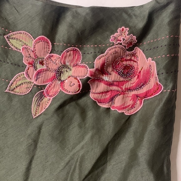 Vintage Y2K Coast Casual midi Skirt green floral appliqué silk size 12 women’s - Picture 3 of 5